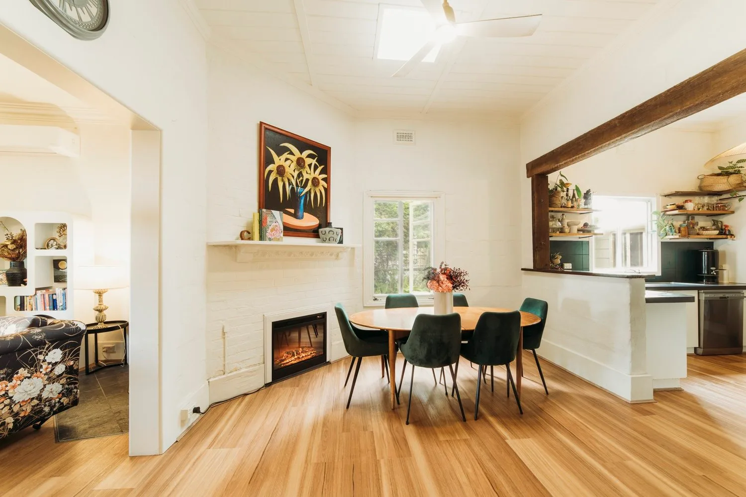 The dining area opens towards the kitchen.